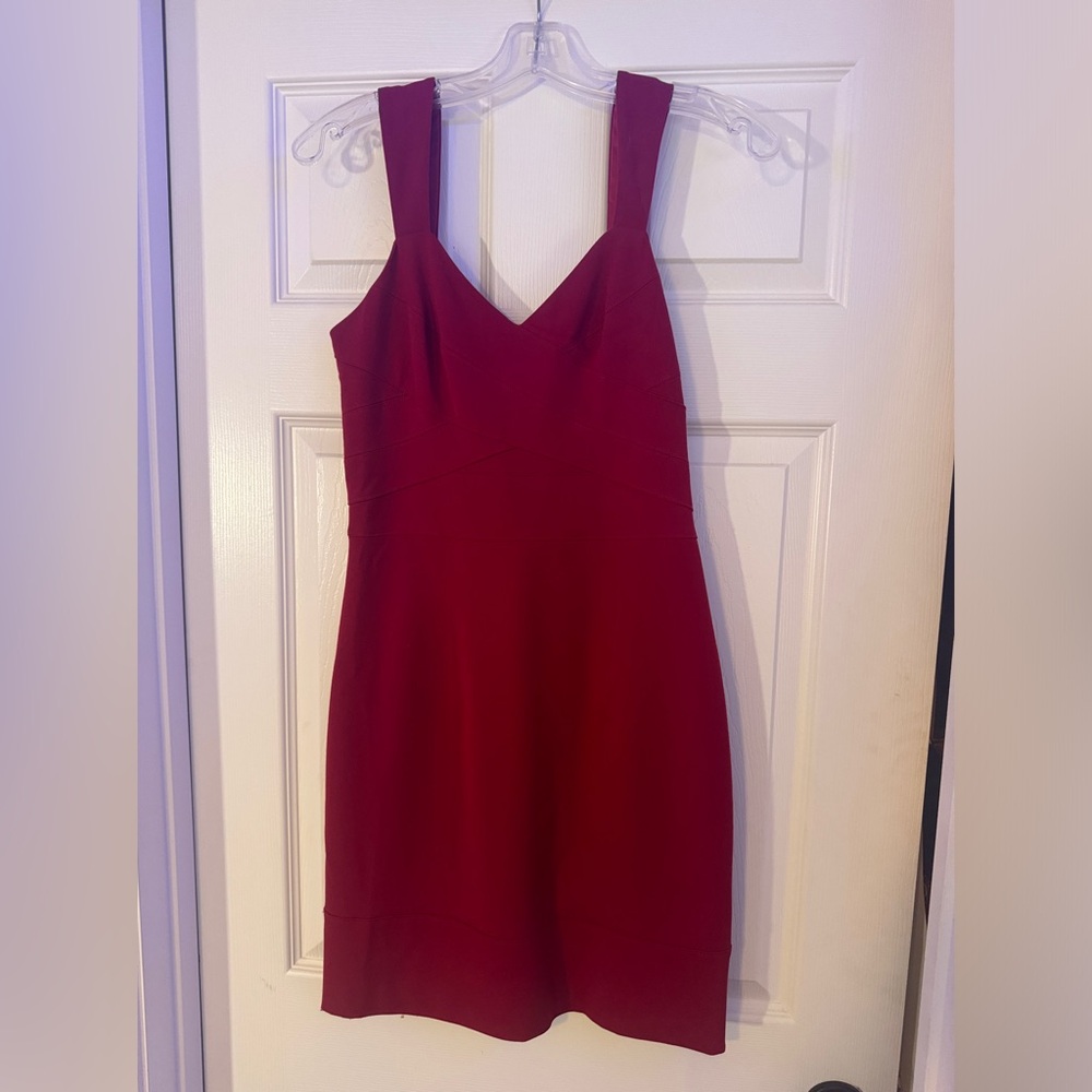 Red classic cocktail dress.